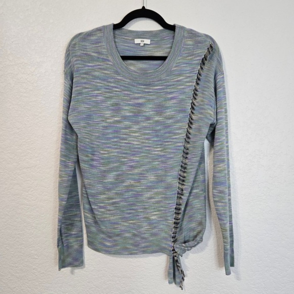 SOH Crew Neck Long Sleeve Silk Multi Color‎ Knit Sweater with Side Tie M